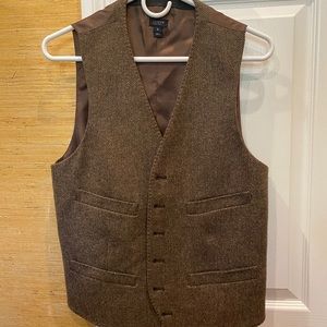 J Crew Moon British Brown Herringbone Wool Vest S